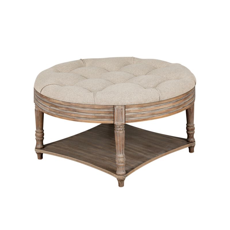 Plozup Large Round Tufted Linen Upholstered Ottoman Coffee Table image number 0