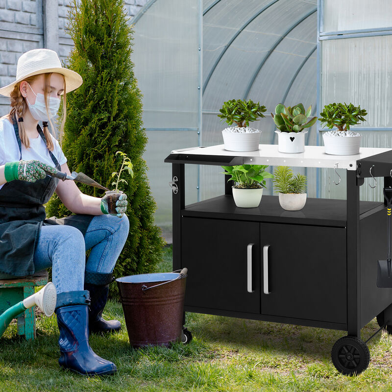 Outdoor Grill Cart with Storage, Wheels, Foldable Top, and Hooks for BBQ Prep image number 7
