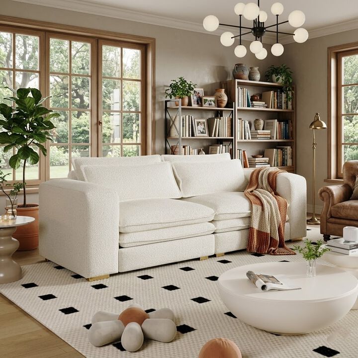 Whisen 93" King Size Sleeper Sofa, 3-Seat Teddy Fabric Convertible Couch with 2 Lumbar Pillows