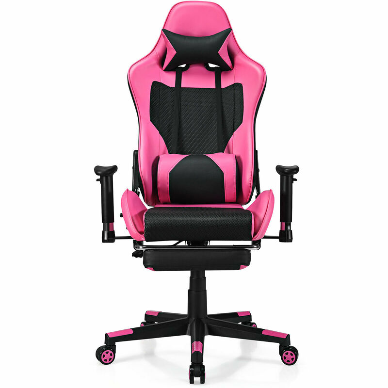 Costway Gaming Chair  Massage  Reclining  Racing Office Computer Chair with Footrest Pink