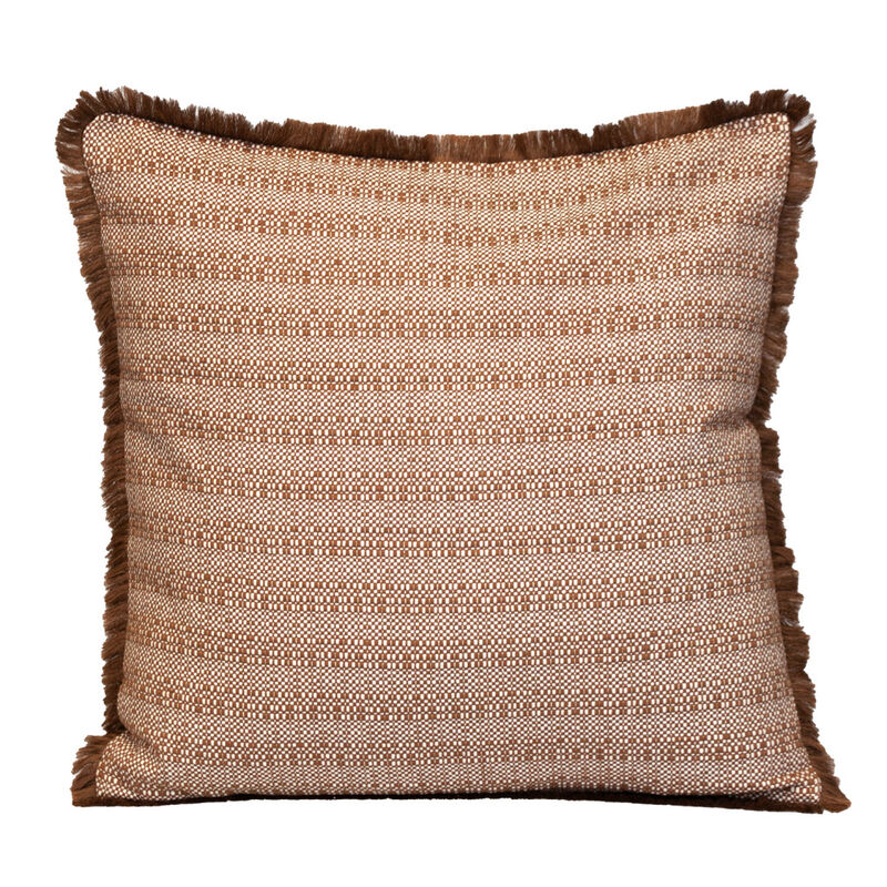HomeRoots 24" Brown and White Striped Cotton Throw Pillow With Fringe image number 2