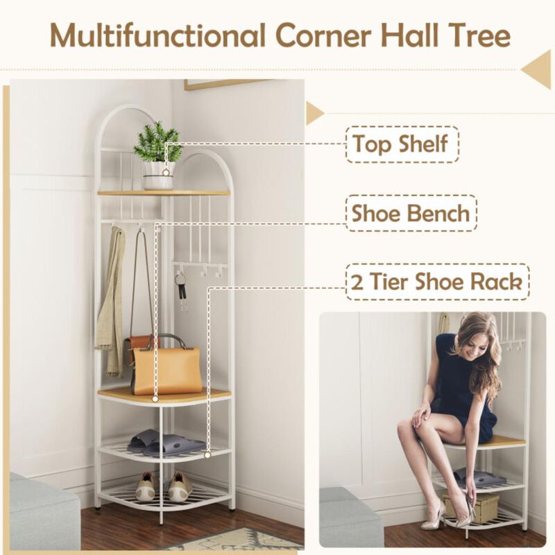 Hivvago 4-Tier Coat Rack Corner Hall Tree with Shoe Storage Bench