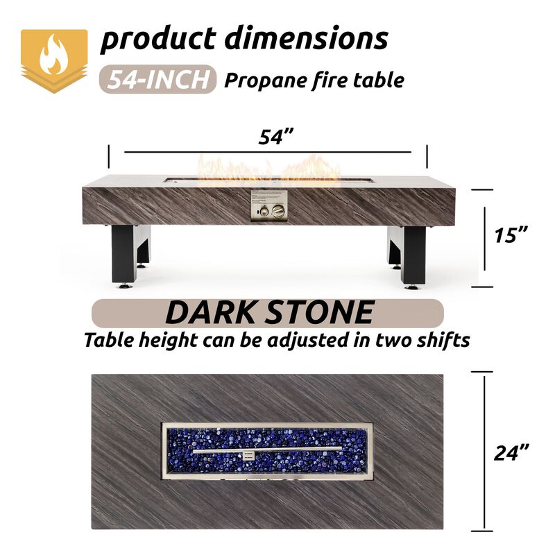Mondawe 54 Inch Iron Modern Propane Fire Table With Stainless Steel Burner & Waterproof Cover