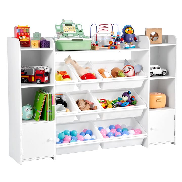 Large 4-Tier Kids Toy Storage – Organizer with Bookshelf and 8 Flexible Bins