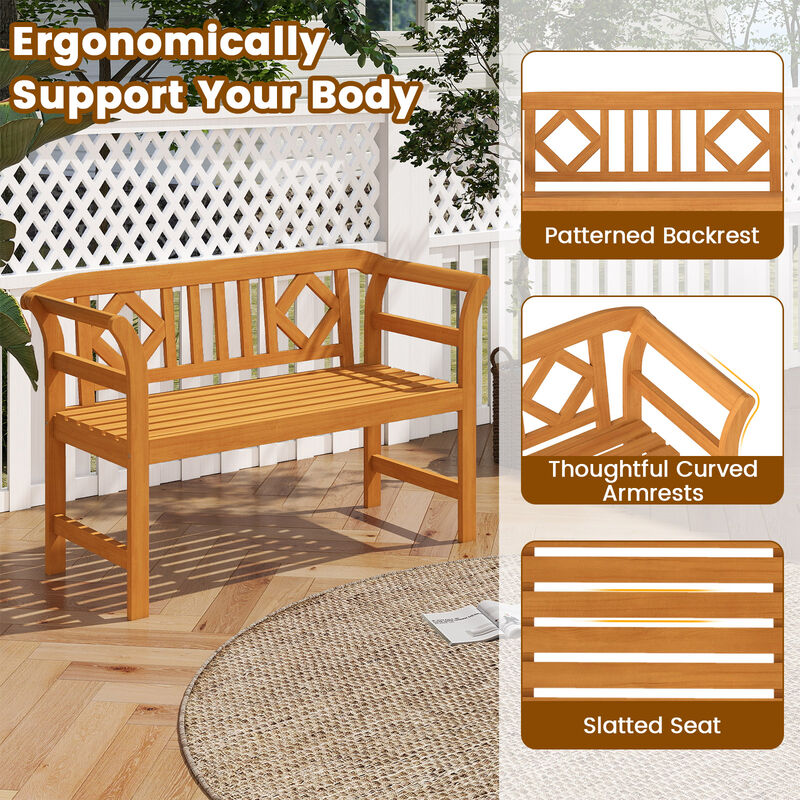 Outdoor Acacia Wood 2-Person Loveseat with Backrest and Armrests for Porch-Natural