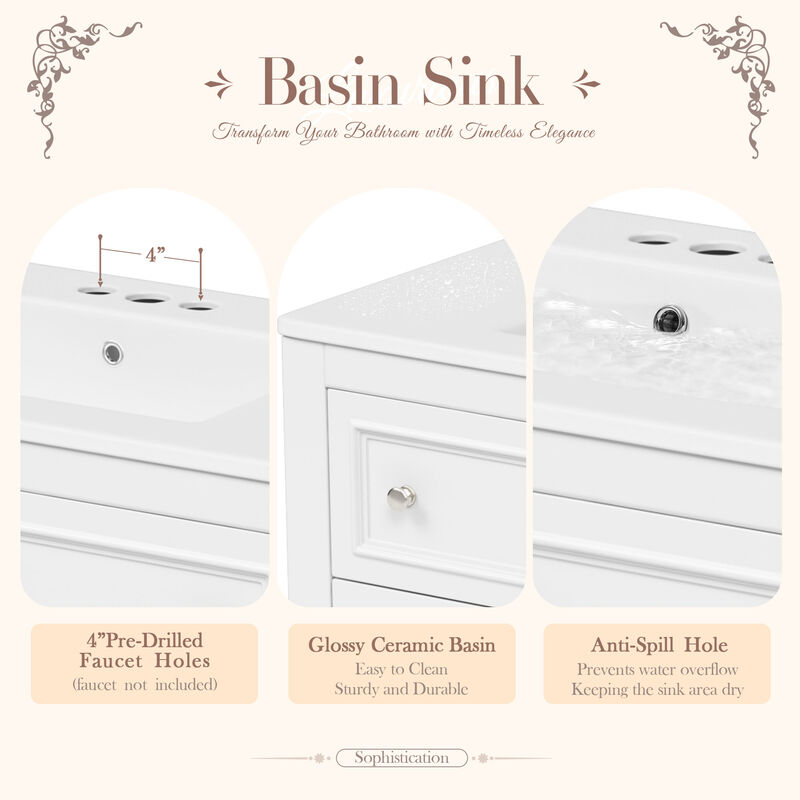 Merax Bathroom Vanity Set with Ceramic Sink & Mirror Cabinet image number 3