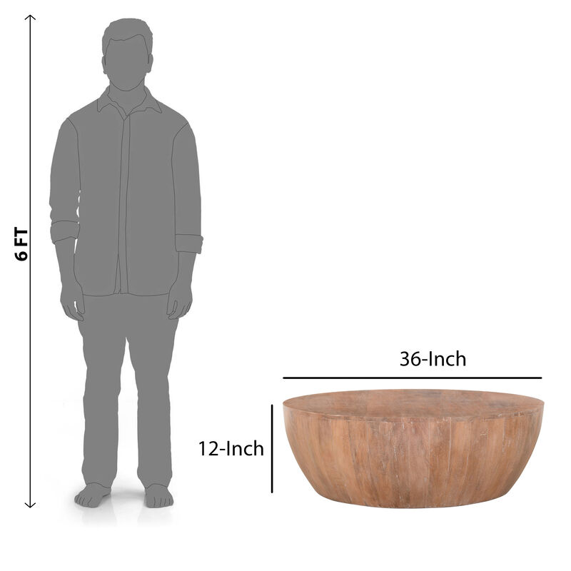 Arthur Mango Wood 35.5 Inch Coffee Table In Round Shape, Dark Brown