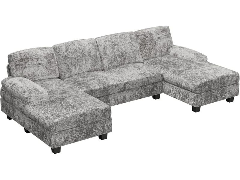 Convertible Sectional Sofa 4 Seat U Shaped Modular Sleeper with Double Chaise Grey image number 0