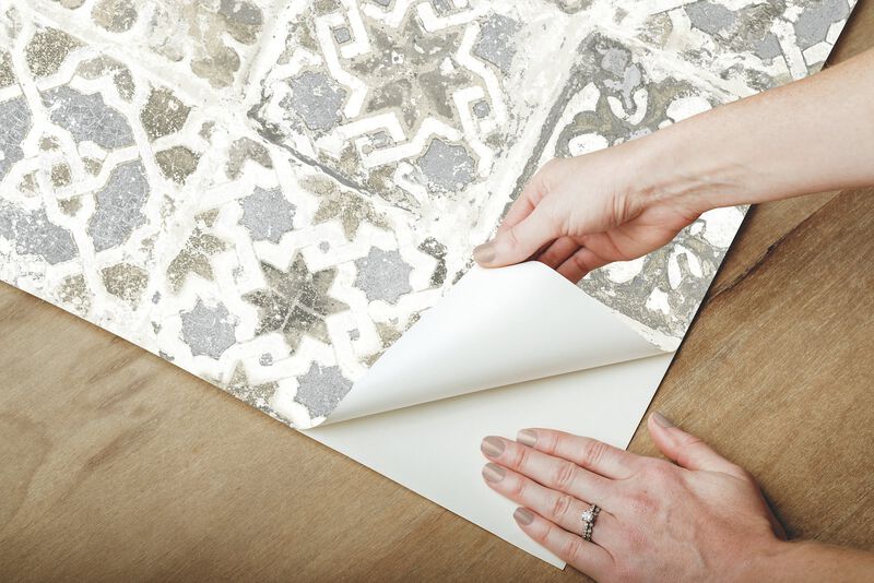 Ecaustic Tile Grey Peel & Stick Wallpaper (Double Roll) image number 9