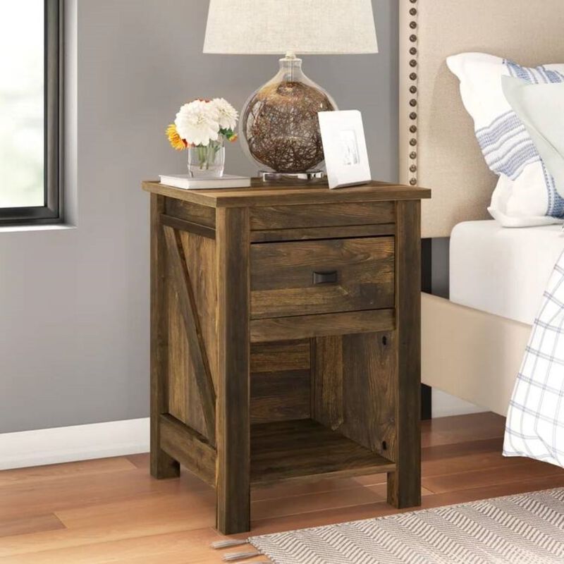 Hivvago Farmhouse 1-Drawer Bedroom Nightstand with Open Shelf