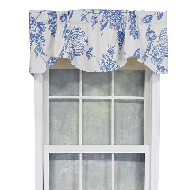RLF Home Natalie Bell Floral Print Extra Wide Window Treatment Valance 3" Rod Pocket 65" x 16" Cyan Blue