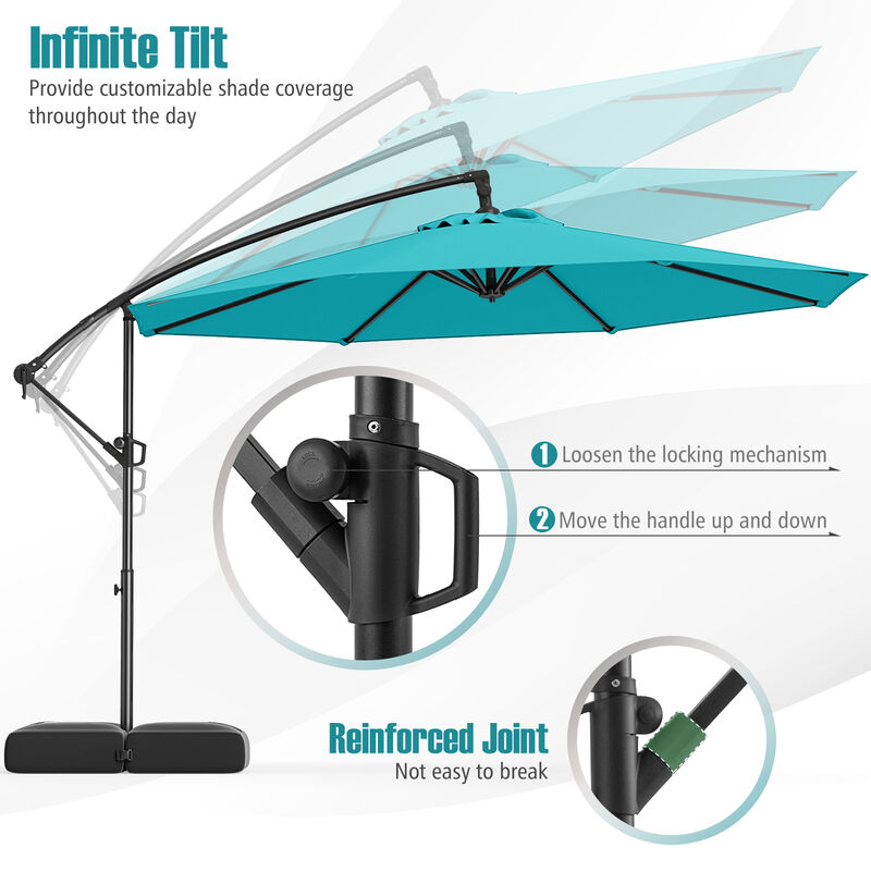 Offset Hanging Patio Umbrella with Base &ndash; Tilt Function Cantilever Design