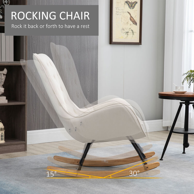 Hivvago Mid-Century Fabric Rocking Chair with Tufted Back image number 3