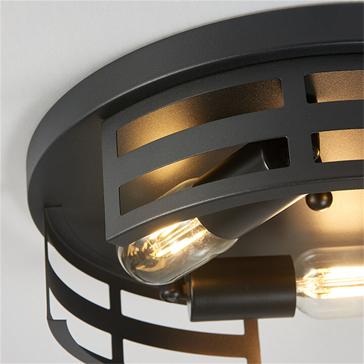 13 in. 3-Light Black Flush Mount Ceiling Lamp (Set of 2)