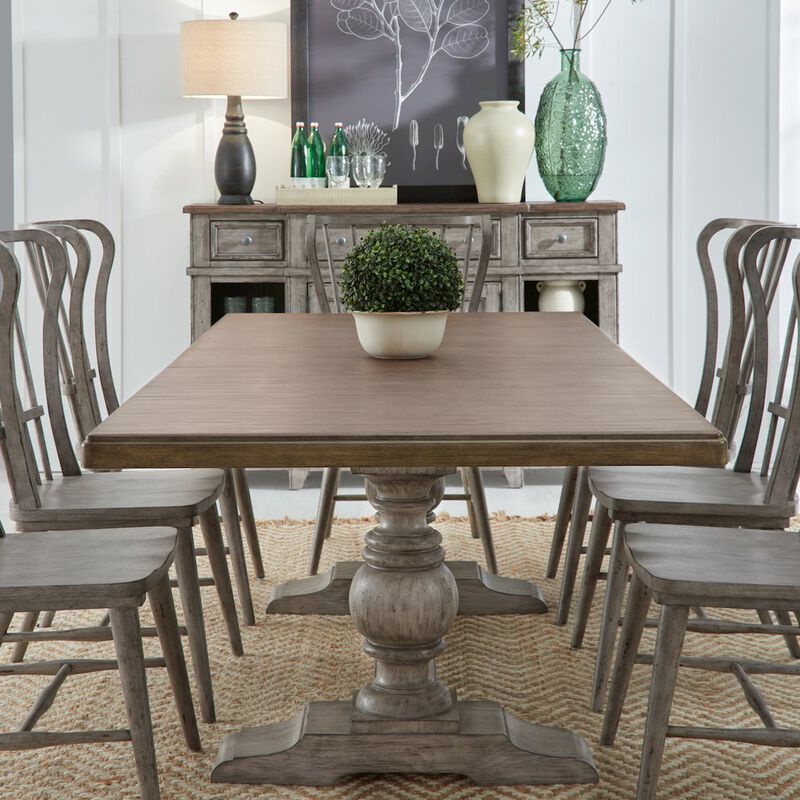 Liberty Furniture River Place River Place 9 Piece Trestle Table Set - Riverstone White & Tobacco image number 1