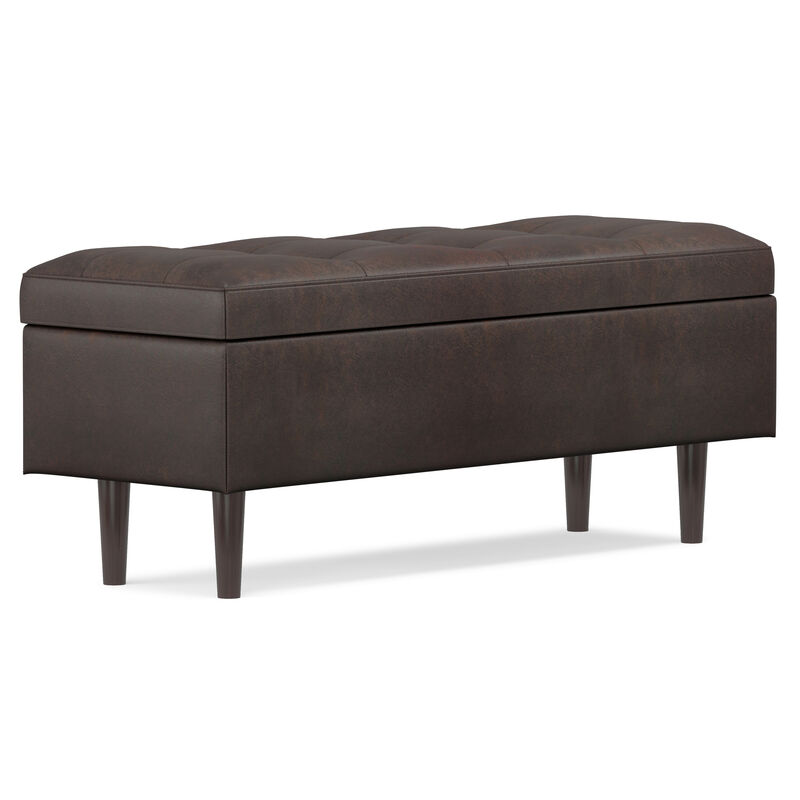 Shay Mid Century Rectangular Storage Ottoman in Distressed Chestnut Brown Faux Leather