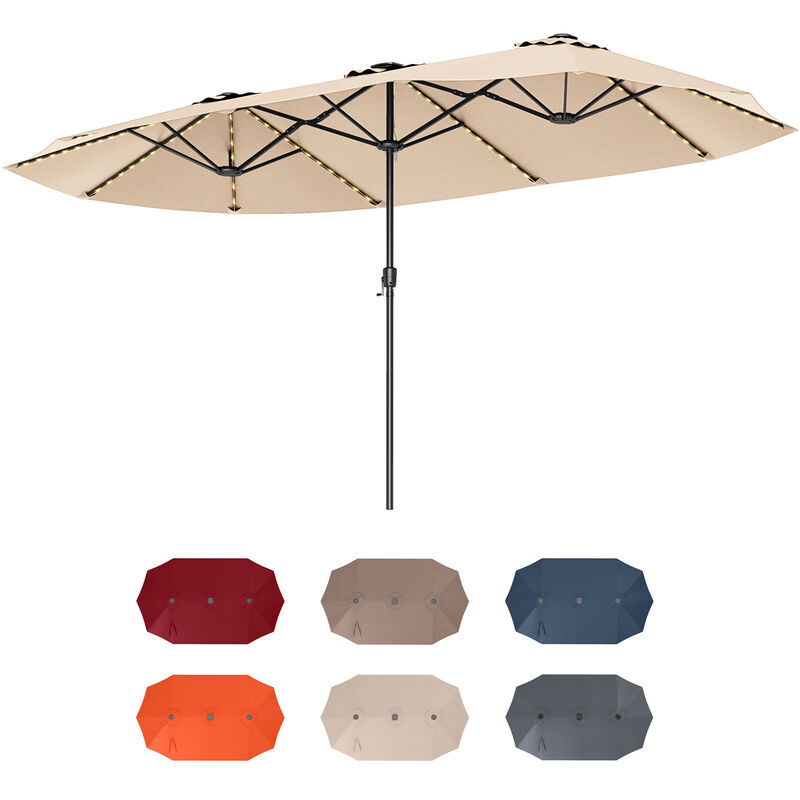 Extra-Large Patio Umbrella with LED Solar Lights and Crank Handle