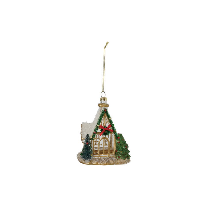 Glass Chapel Ornament with Vintage Bottle Brush Tree