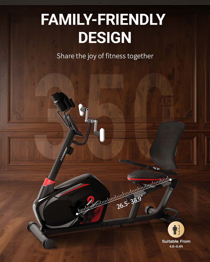 HARISON Magnetic Exercise Bike with Arm Exerciser, 400 LBS Recumbent Bike, Bluetooth App, LCD & Tablet Holder (HR-B8RE) image number 6