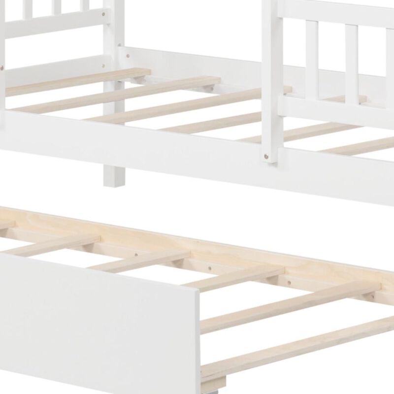 Hivvago Twin Size House Bed with Trundle Kids Platform Bed with Roof Window