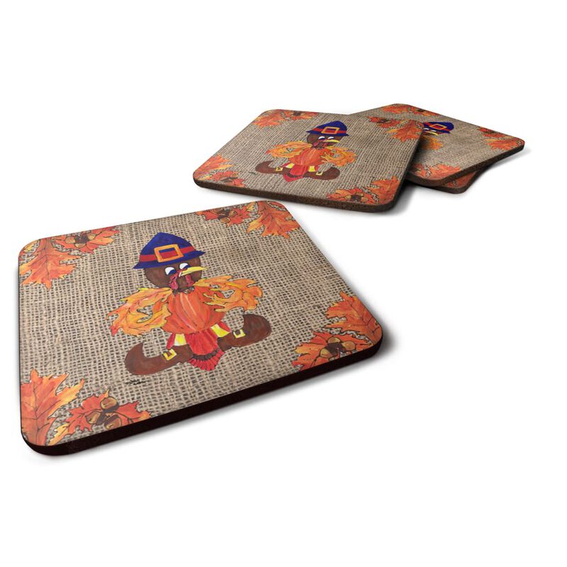 Caroline's Treasures 8743FC Thanksgiving Turkey Pilgrim Fleur de lis Foam Coasters (Set of 4), 3.5 H x 3.5 W, Multicolor