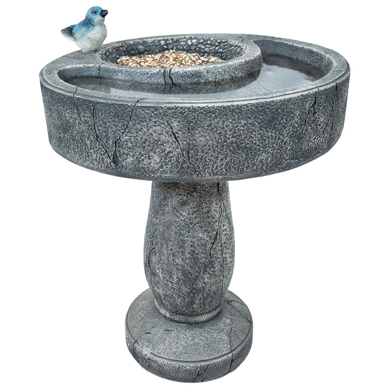 Sunnydaze Bird Bath with Birdseed Feeder Compartment - 29"