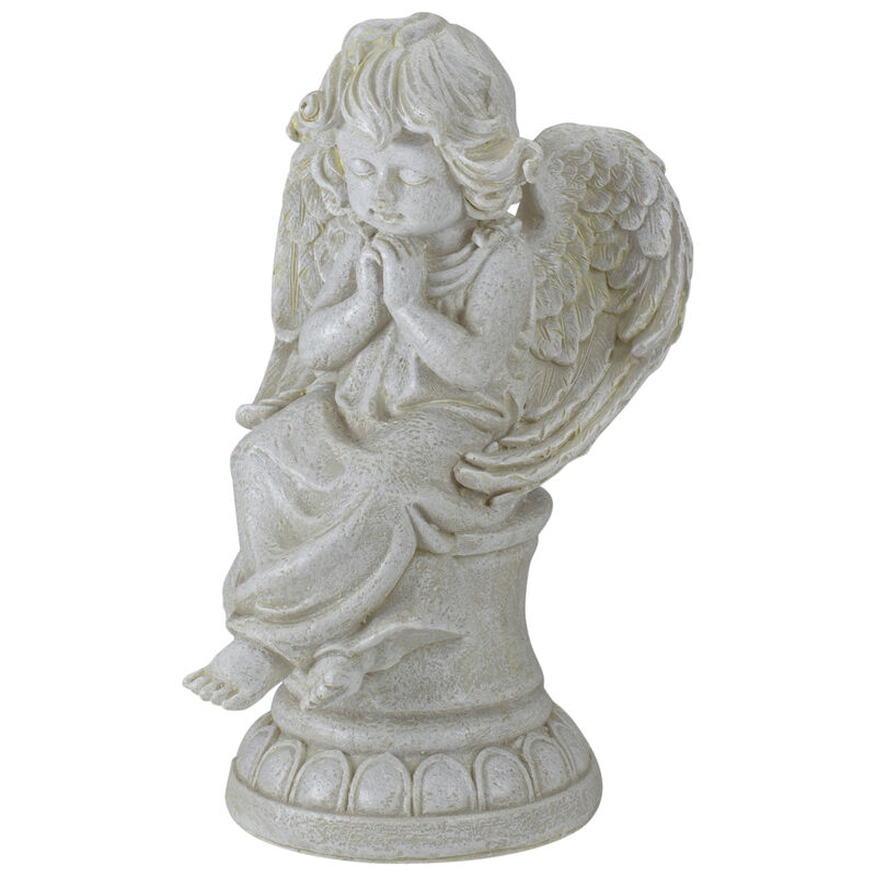 9" Ivory Praying Angel on Pedestal Outdoor Garden Statue image number 4