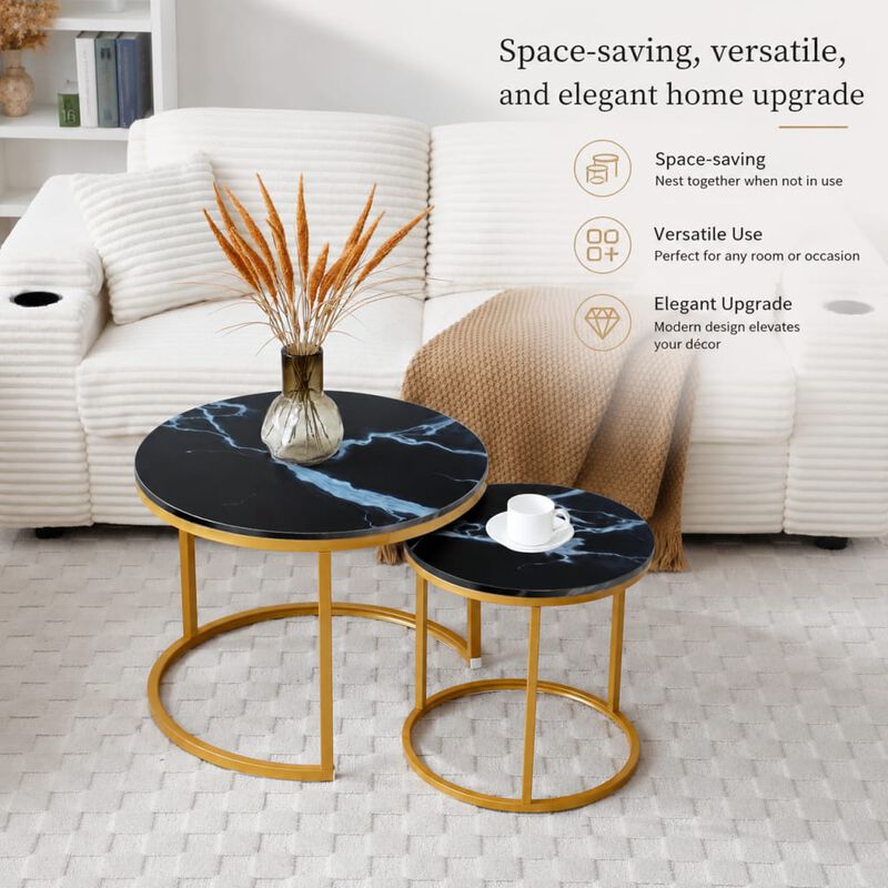 GOODSILO Set of 2 Nesting Coffee Tables Flexible Separable Combined Design for Living Room Bedroom Apartment Small Space Use as Side Table Nightstand Display Shelf image number 4