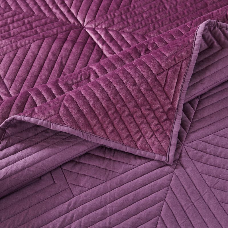 Rio 60 Inch Quilted Throw Blanket, Diamond Stitching, Purple Dutch Velvet-Benzara