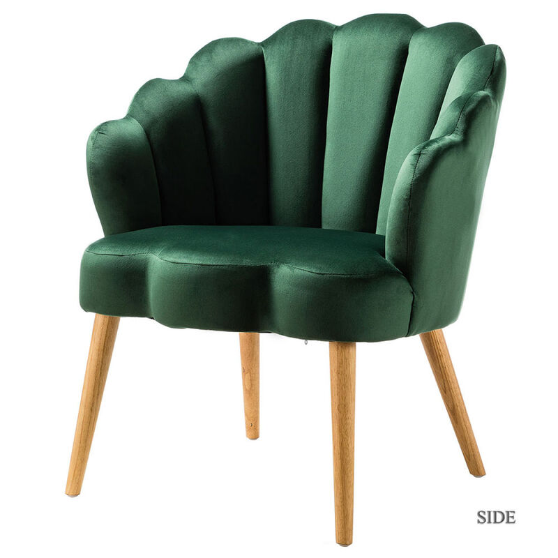 Flora Scalloped Velvet Arm Chair GREEN