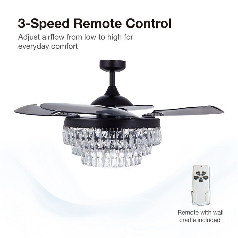 Fanaway Veil 48" Retractable Blade Ceiling Fan with Light and Remote, Modern Fandelier Ceiling Fan, Patented Design Technology, Stronger Thicker Blades, Antique Black image number 5