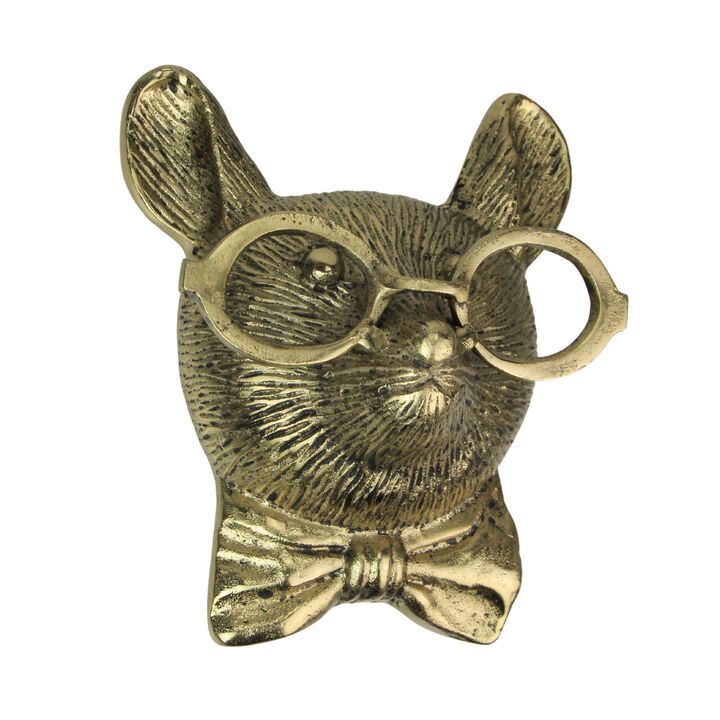 Gold Mouse Head Wall Hanging With Spectacles, Quirky Cast Aluminum Wall Decor