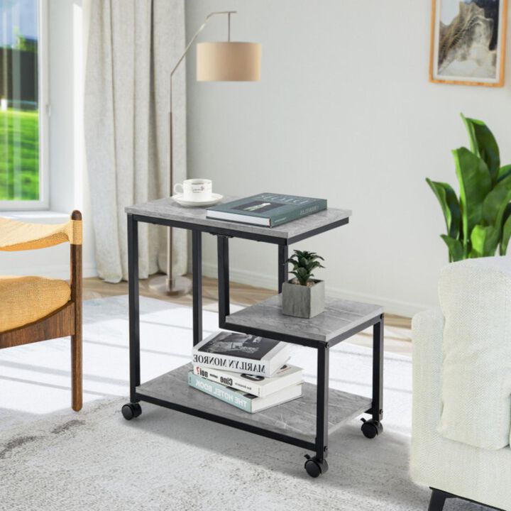 Hivvago 3-Tier Side Table with Storage and Universal Casters for Living Room and Bedroom