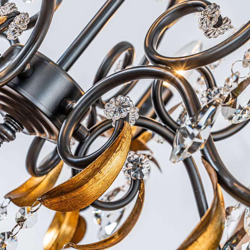 Mid-Century French Style 6-Light Crystal Chandelier in Matte Black and Antique Gold Finish For Versatile Interiors image number 4