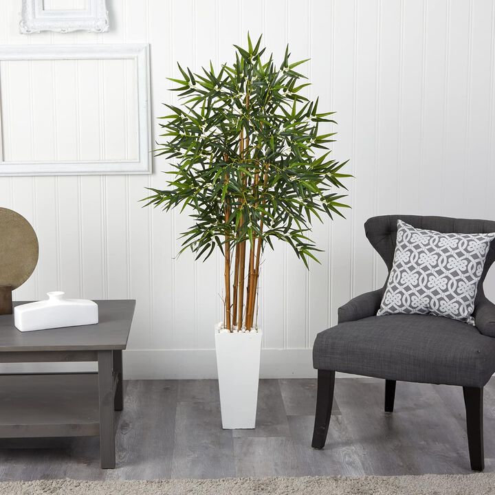 Hivvago 5 Feet Bamboo Tree in White Tower Planter