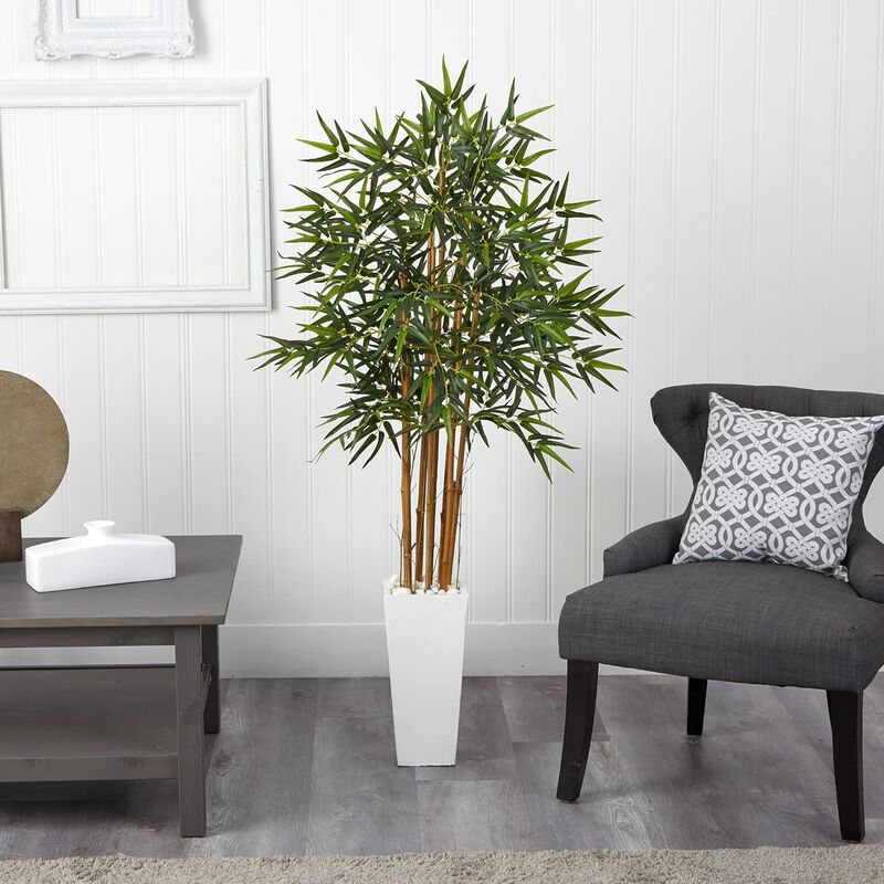 Hivvago 5 Feet Bamboo Tree in White Tower Planter