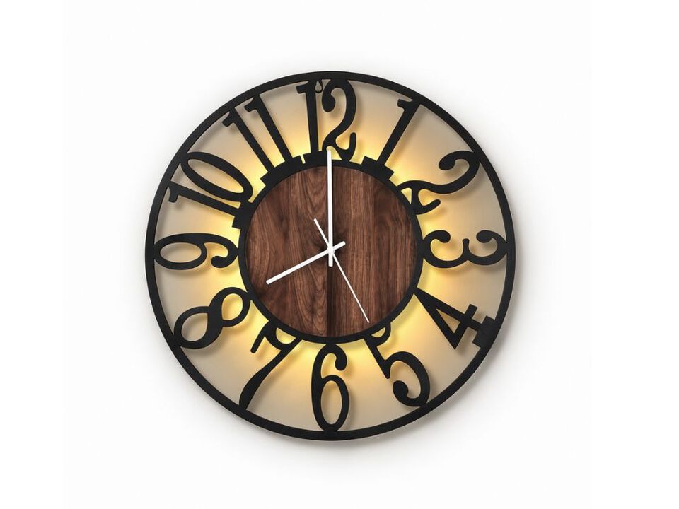 LED Rustic Wood Farmhouse Black Wall Clock 20 Inch Silent Non Ticking