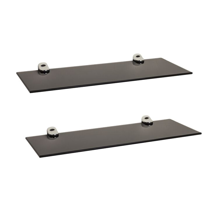 Set of 2 Glass Floating Shelves with Chrome Brackets 16 x 6"