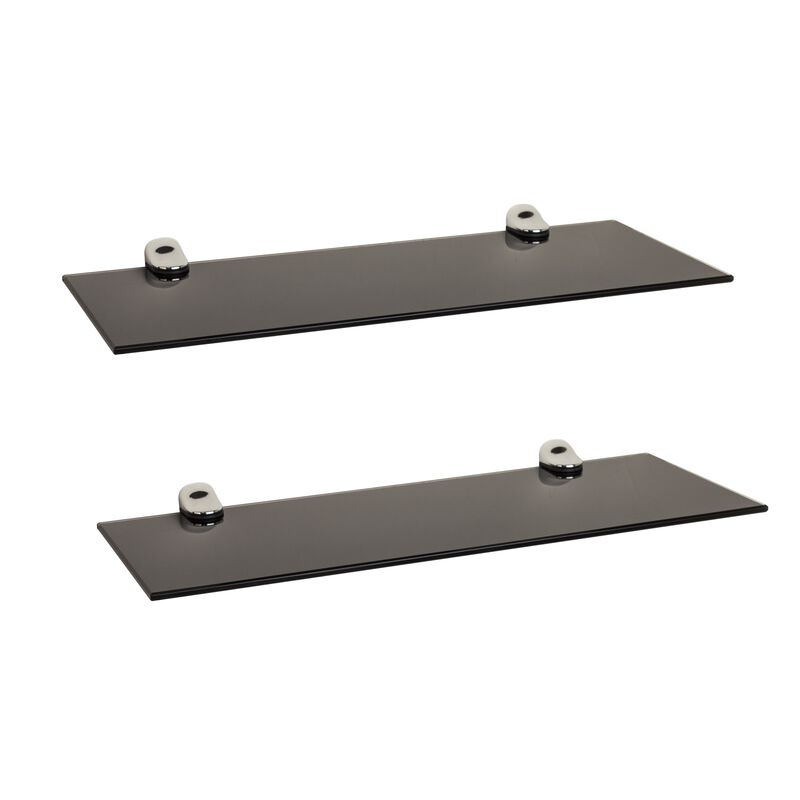Set of 2 Glass Floating Shelves with Chrome Brackets 16 x 6"