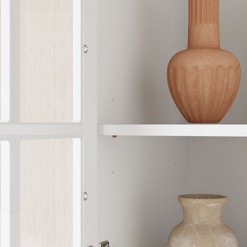 FUFU&GAGA White MDF & Tempered Glass Storage Cabinet with 6 Drawers, Adjustable Shelves & Shutter Doors, Modern Bookcase (94.5 in. W x 15.7 in. D x 78.7 in. H) image number 7