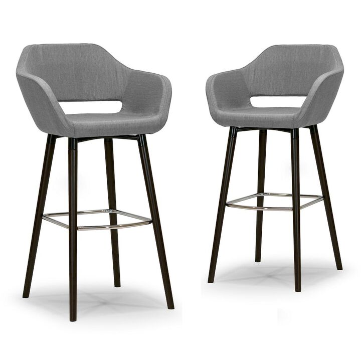 Glamour Home Set of 2 Adel Modern Gray Fabric Bar Stool with Beech Legs