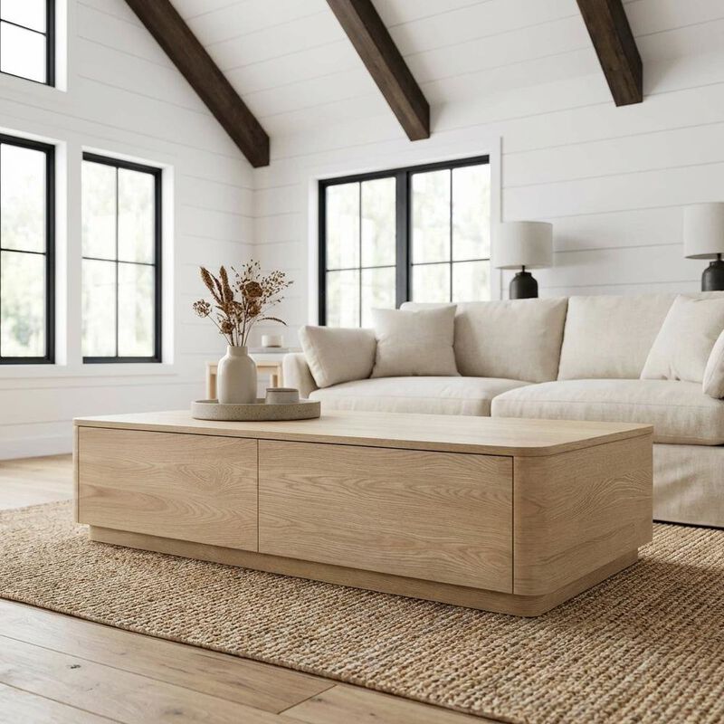 Starlight Canyon Home Brown Oak Veneer Coffee Table with Four Drawers and Rubber Wood Base image number 2