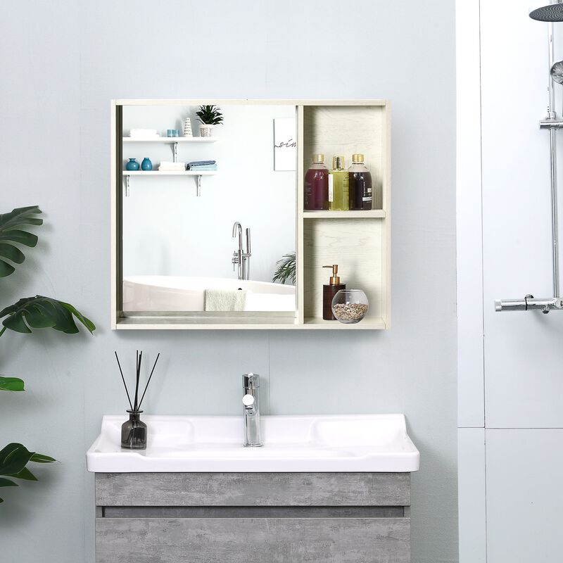 White Bathroom Storage: 31.5x25.5" Mirrored 2-Tier Wall Cabinet