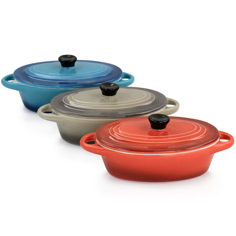 Crockpot Wexford 3 Piece 6.7oz Stoneware Mini Oval Casserole Set in Assorted Colors