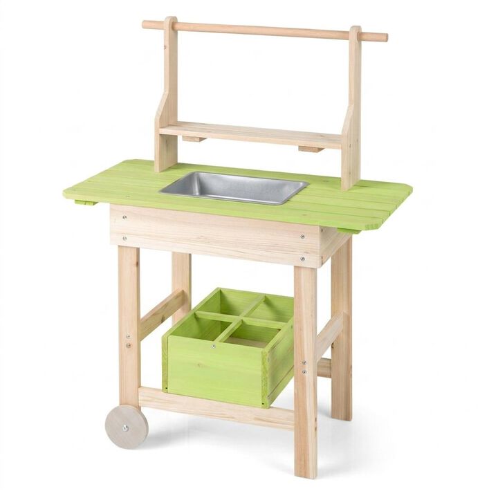 Kids Outdoor Play Kitchen with Removable Pots and Storage