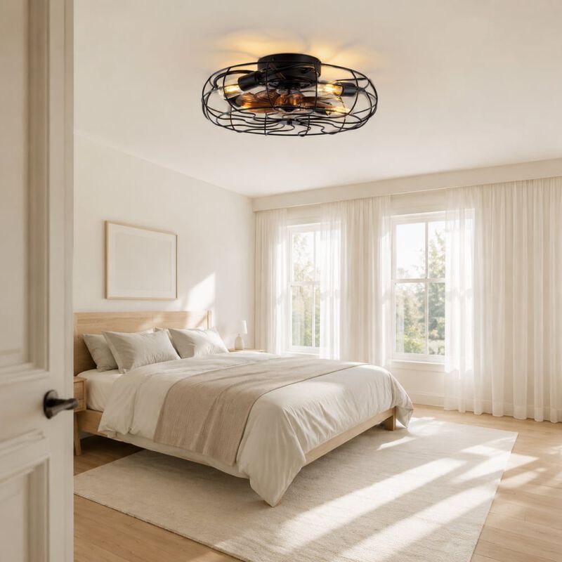 ELEMENT ACE 19 Inch Flush Mount Ceiling Fan with Light, 6 Speed Remote Control, Reversible Quiet DC Motor, Low Profile for Bedroom Low Ceiling Spaces image number 2