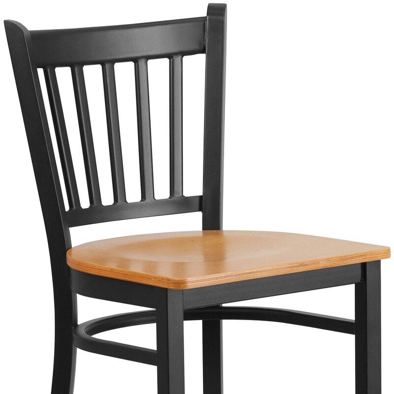 Flash Furniture HERCULES Series Black Vertical Back Metal Restaurant Barstool - Natural Wood Seat
