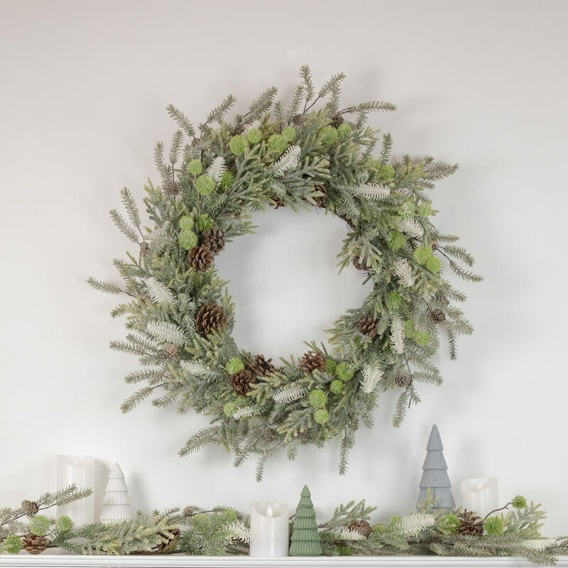 5' X 10" Frosted Pine and Pine Cone Christmas Garland - Unlit image number 1
