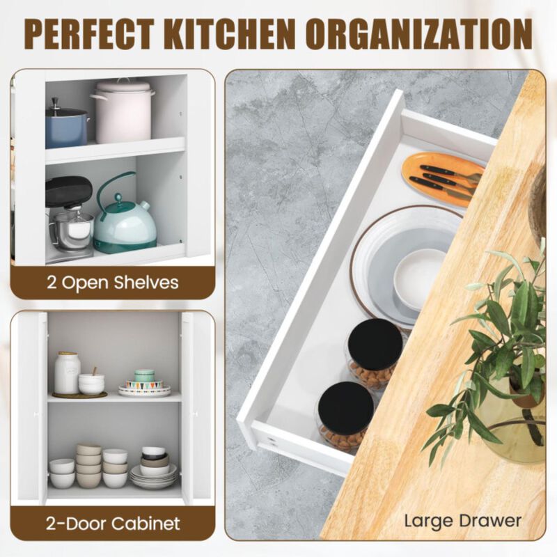 Hivvago Modern Kitchen Island with Rubber Wood Countertop and Storage