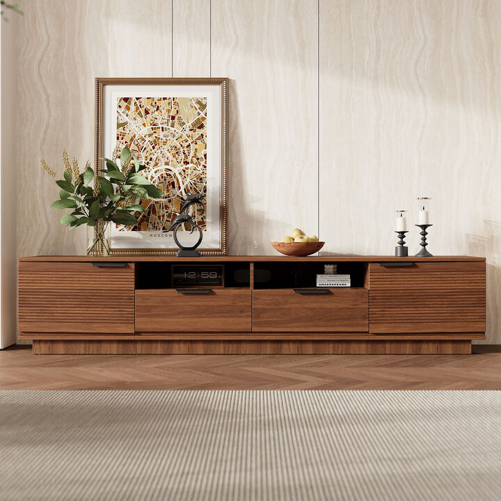 Merax Entertainment Center with Wave-Pattern Panels, Drawers & Shelves, Cable Management